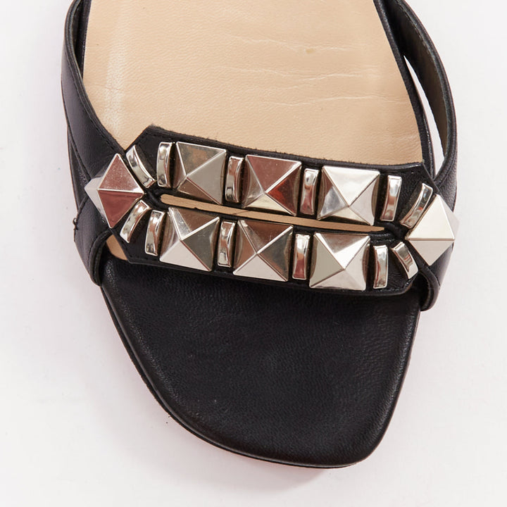 CHRISTIAN LOUBOUTIN Galerietta black calfskin silver studded sandals EU36.5