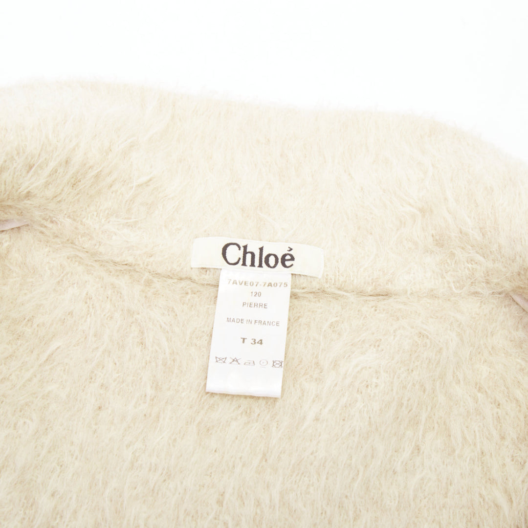 CHLOE Pierre cream fuzzy viscose single tortoiseshell button crop jacket FR34 XS