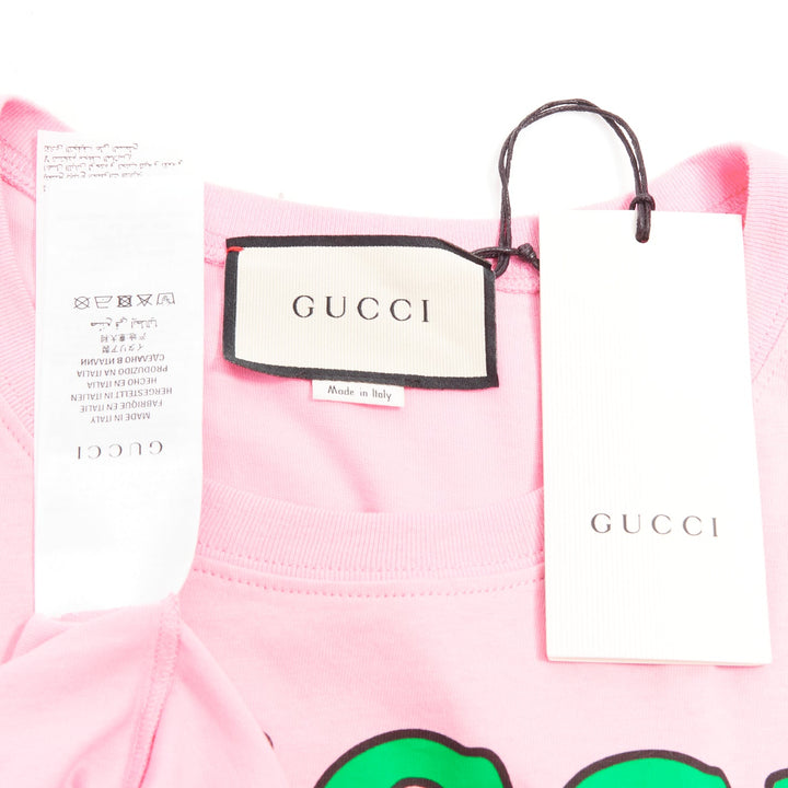GUCCI 2018 pink cotton Fawn Bambi heart print green logo t-shirt XS