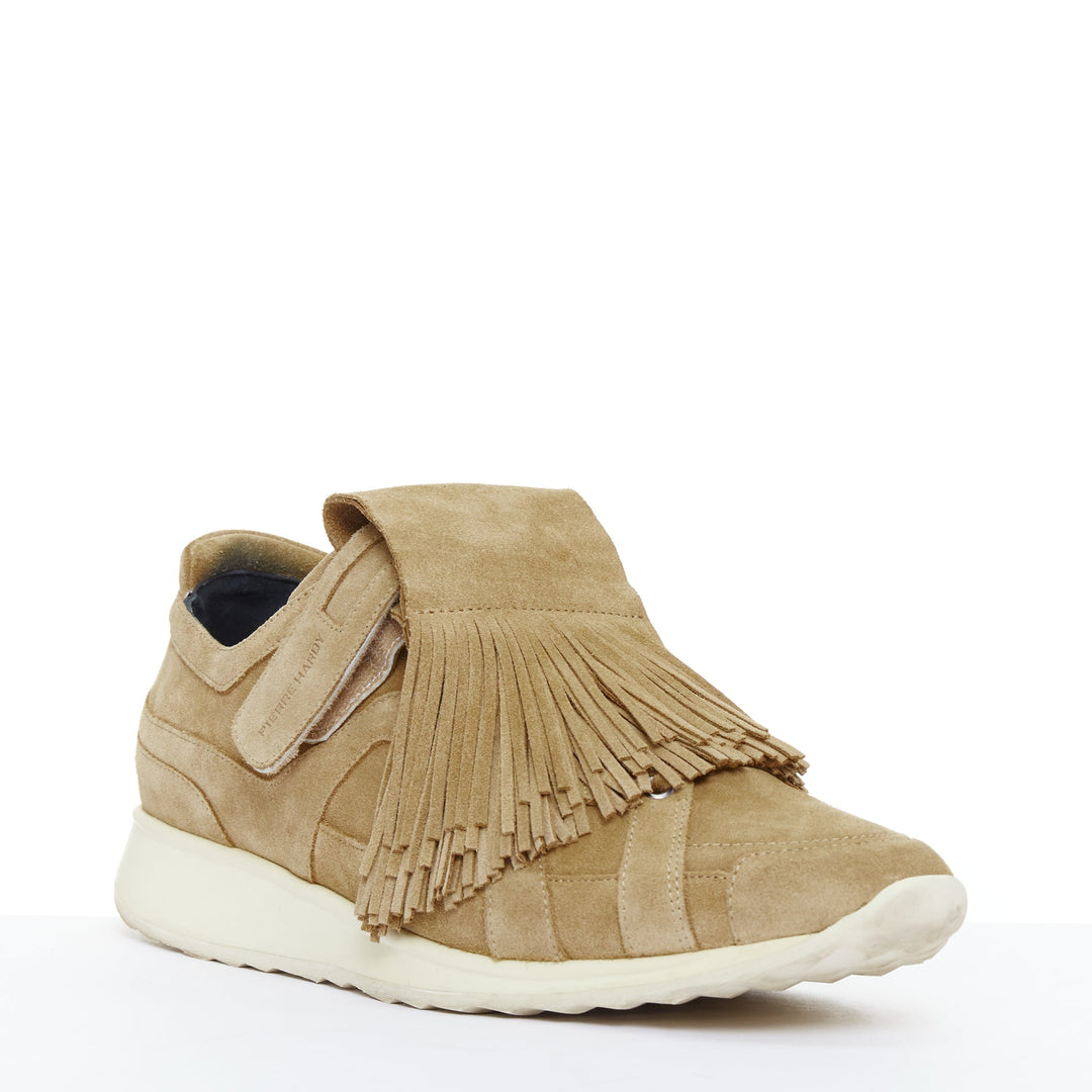 PIERRE HARDY beige suede leather fringe detail loafer sneakers EU43