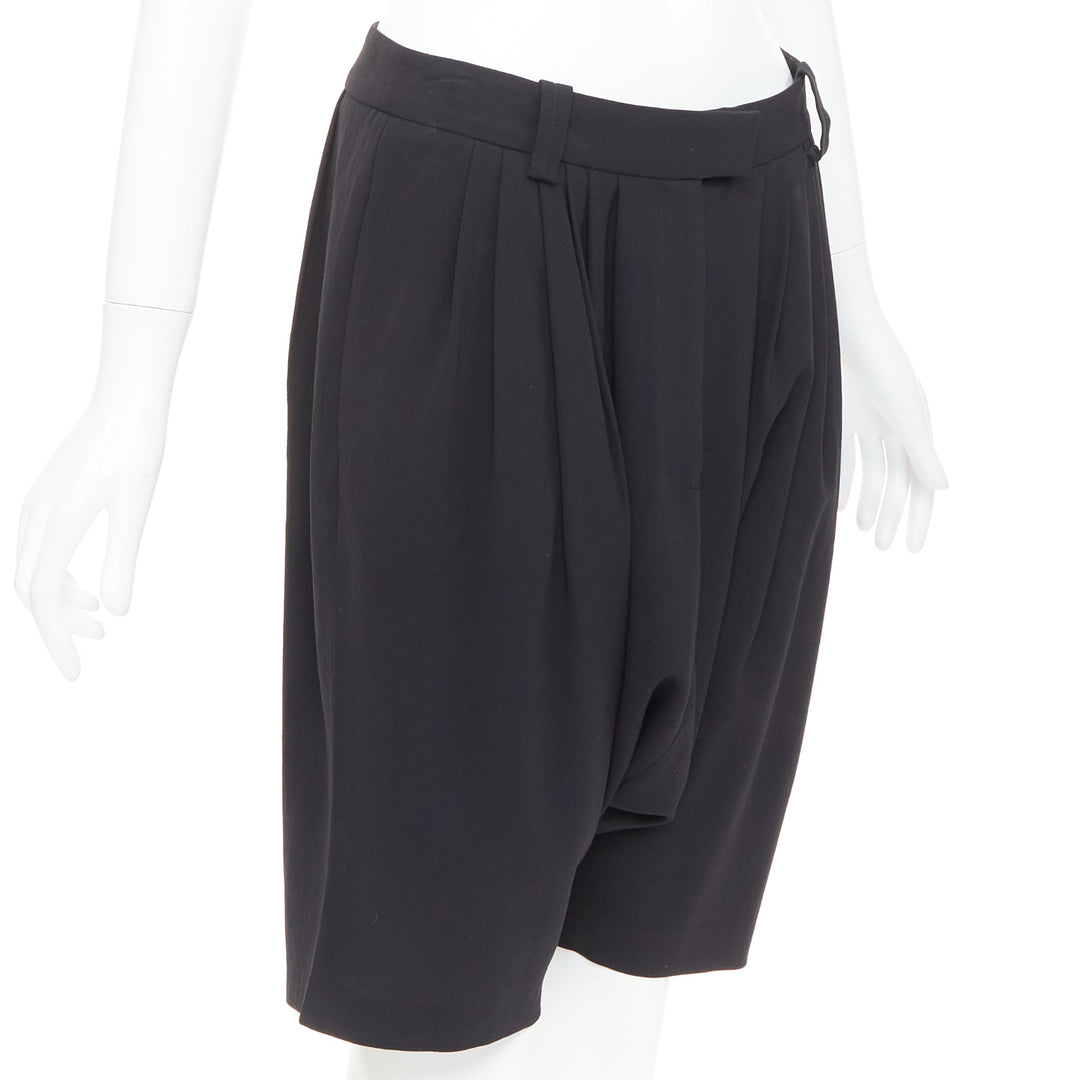 GIVENCHY black pleated front drop crotch harem knee length shorts FR38 M