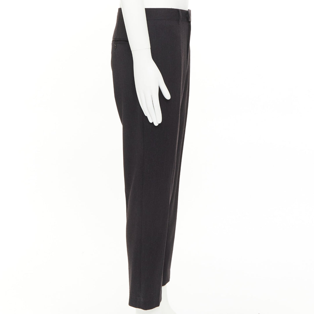 HERMES black wooly high waisted straight leg 2 back pockets trousers FR50 XL