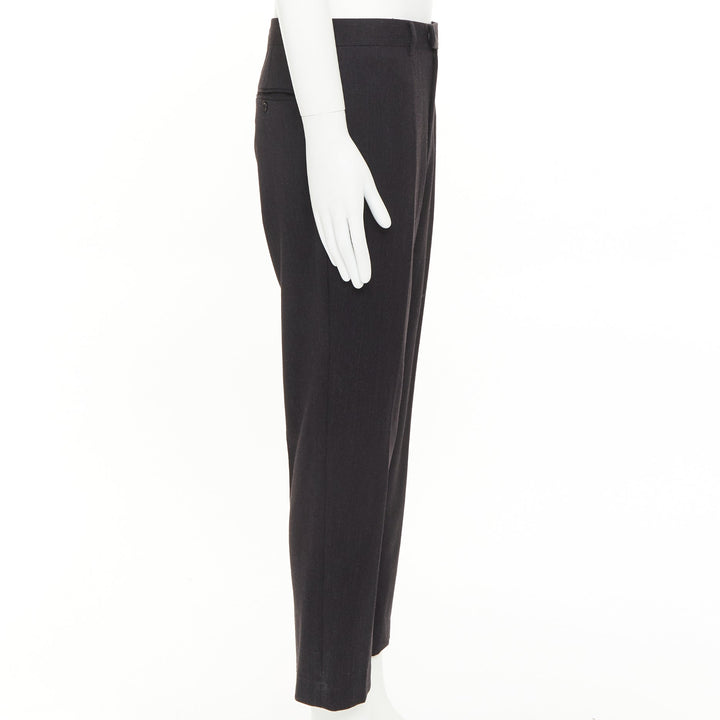 HERMES black wooly high waisted straight leg 2 back pockets trousers FR50 XL