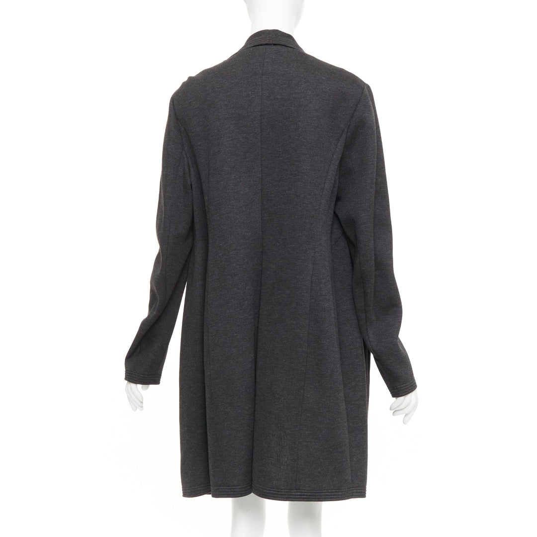 DONNA KARAN dark grey viscose quilted waterfall drape front coat US14 XXL
