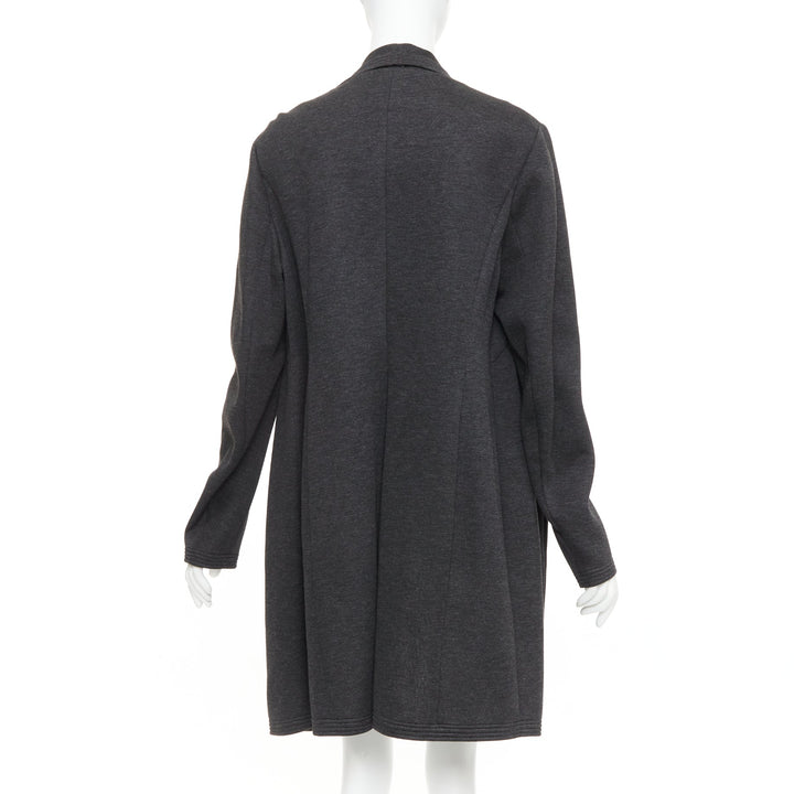 DONNA KARAN dark grey viscose quilted waterfall drape front coat US14 XXL