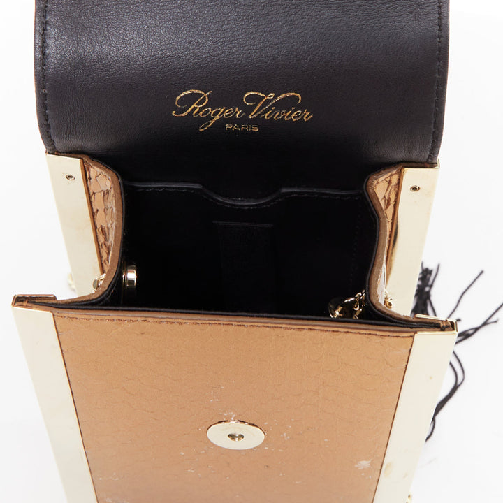 ROGER VIVIER 2017 Boite De Nuitmetallic gold envelope box tassel clutch bag