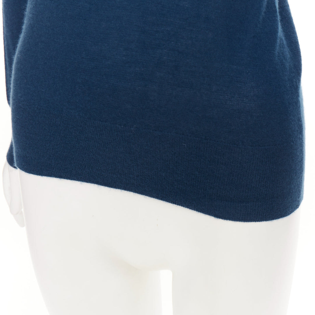 ALEXANDER MCQUEEN dark teal blue wool knit V-neck long sleeve  sweater XS