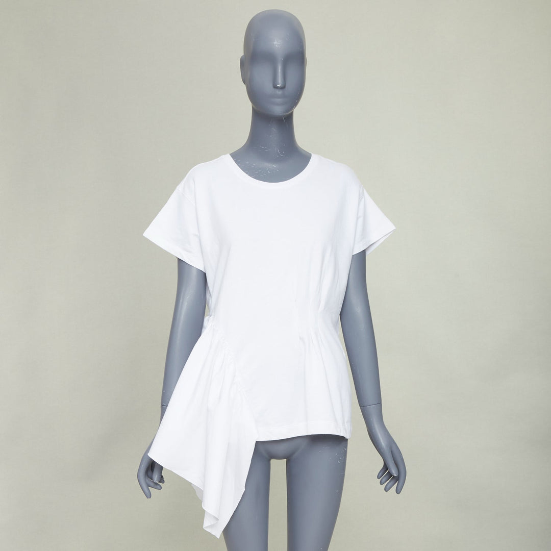 DRIES VAN NOTEN white cotton asymmetric ruffle peplum hem tshirt M