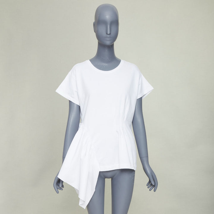 DRIES VAN NOTEN white cotton asymmetric ruffle peplum hem tshirt M