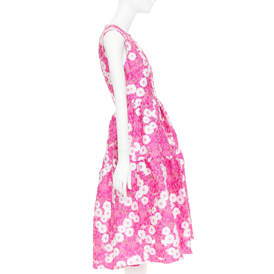 MALENE ODDERSHEDE BACH 2018 pink white Papaver floral jacquard midi dress M