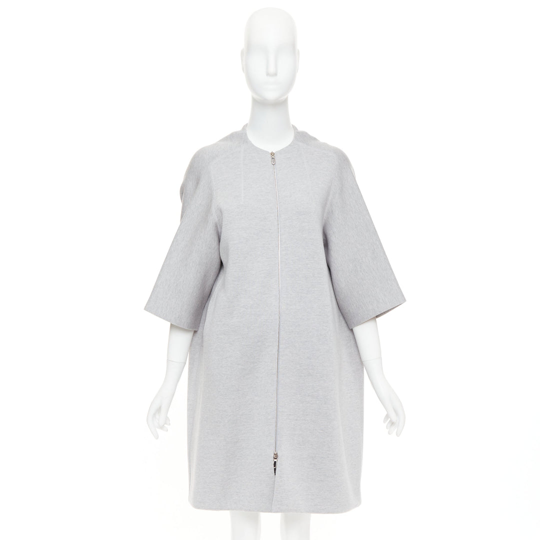CHRISTIAN DIOR light grey virgin wool jersey cocoon half sleeve coat FR36 S