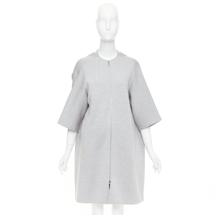 CHRISTIAN DIOR light grey virgin wool jersey cocoon half sleeve coat FR36 S