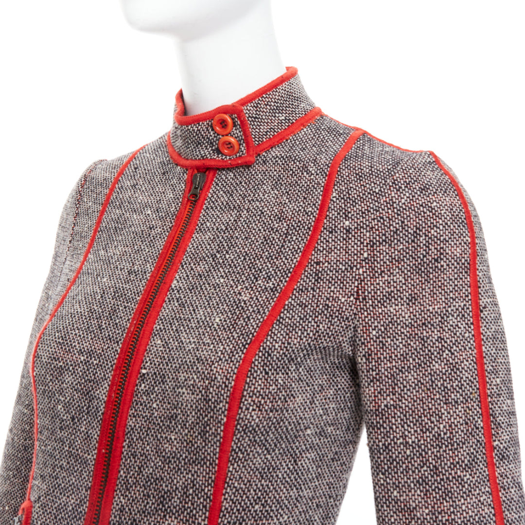 MOSCHINO CHEAP CHIC Vintage grey wool tweed red piping  moto jacket IT38 XS