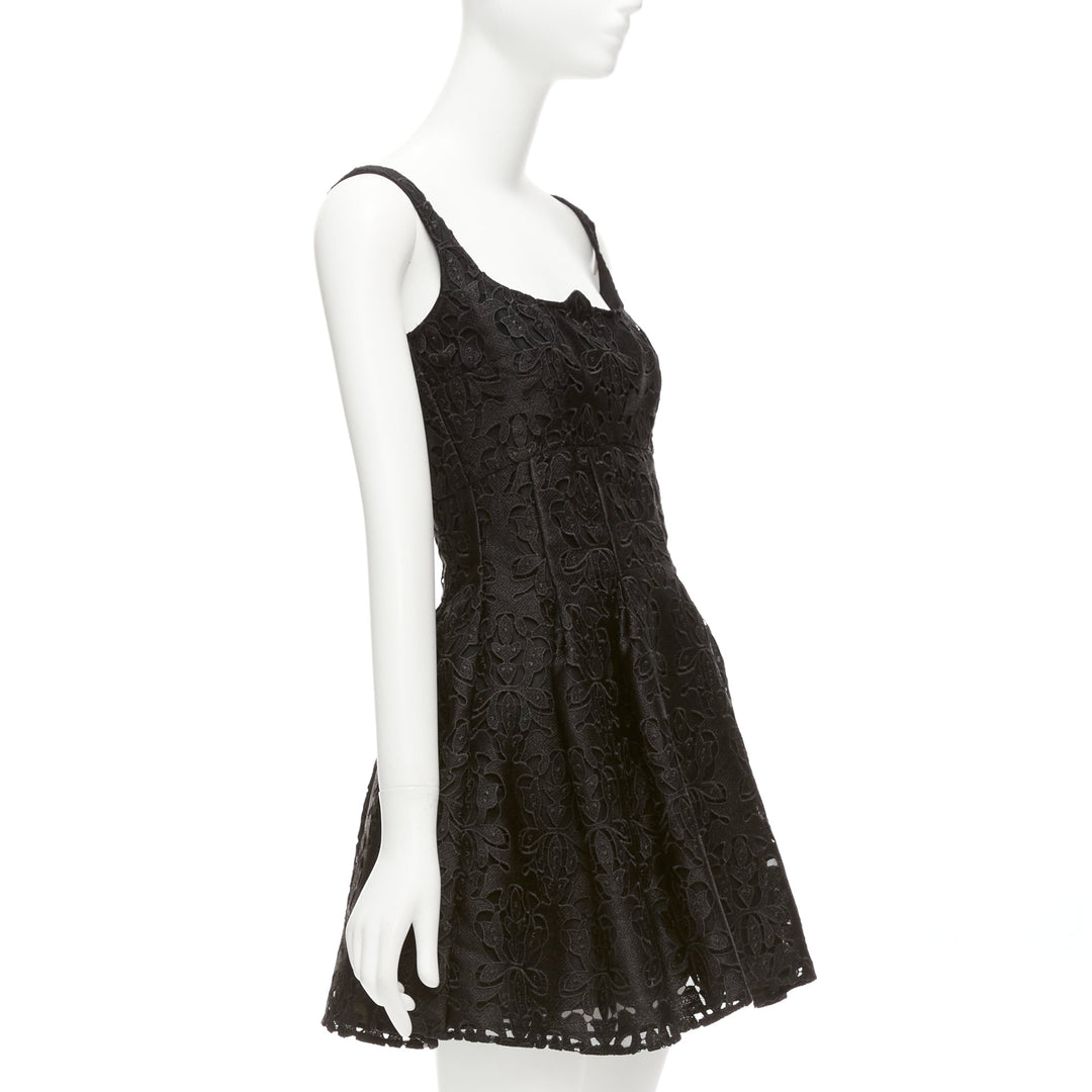 EMILIA WICKSTEAD black floral lace paisley scalloped neckline flared dress UK8 S