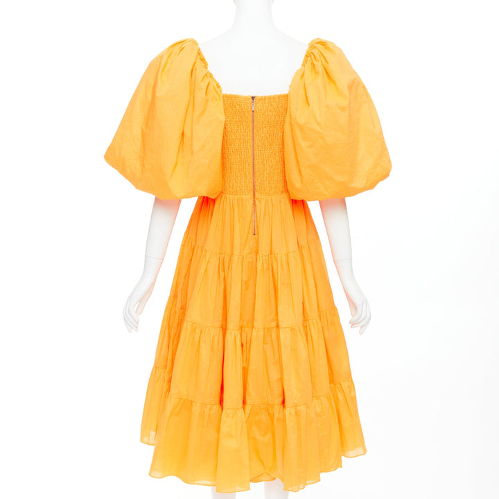 AJE Cherished marigold orange puff sleeve ruched midi dress UK14 XL