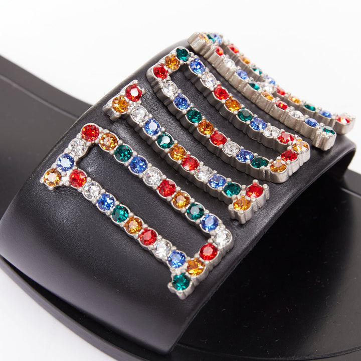 DIOR Diorevolution multicolor crystal pave logo sandals slides EU40