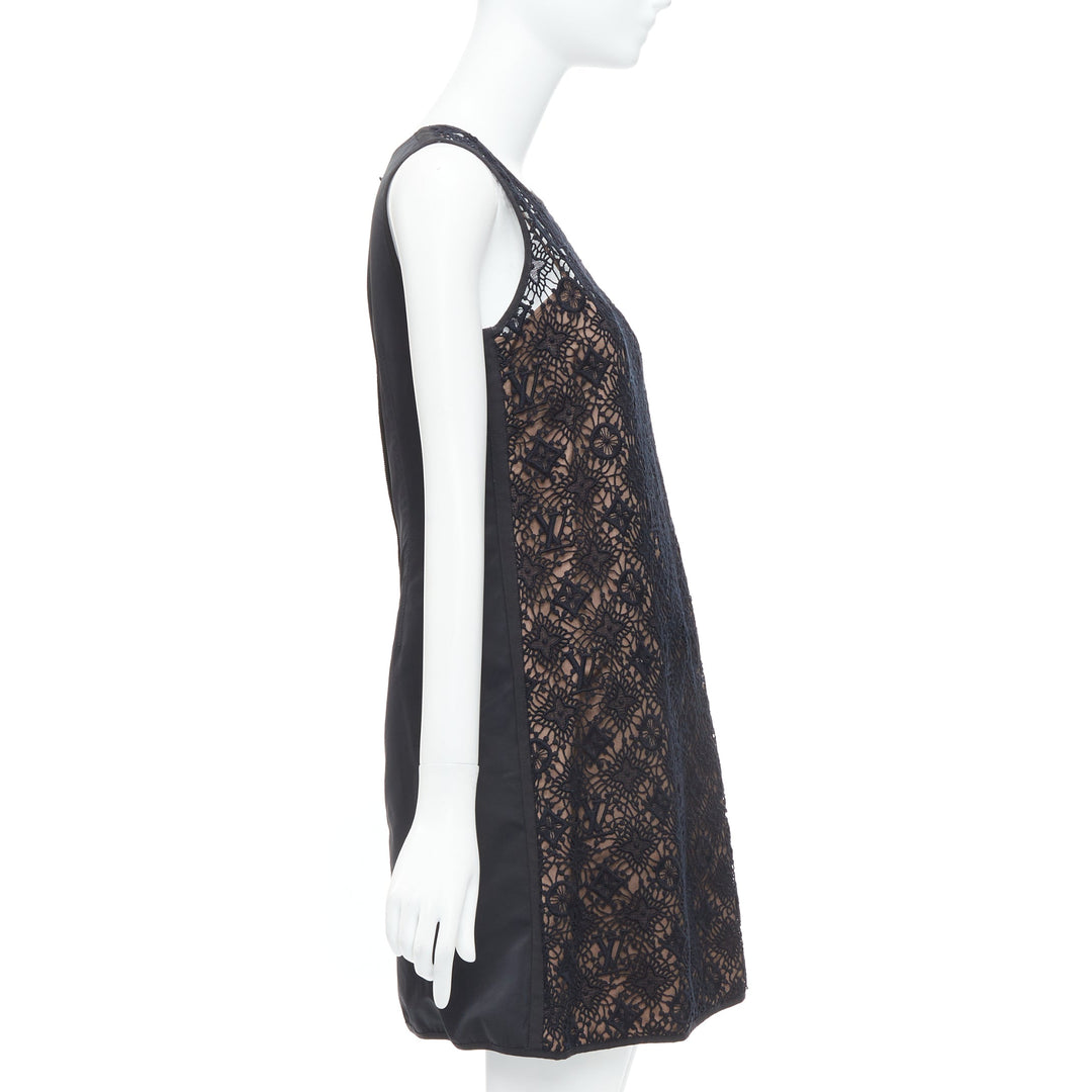 LOUIS VUITTON black overlay LV monogram lace A-line dress FR38 M