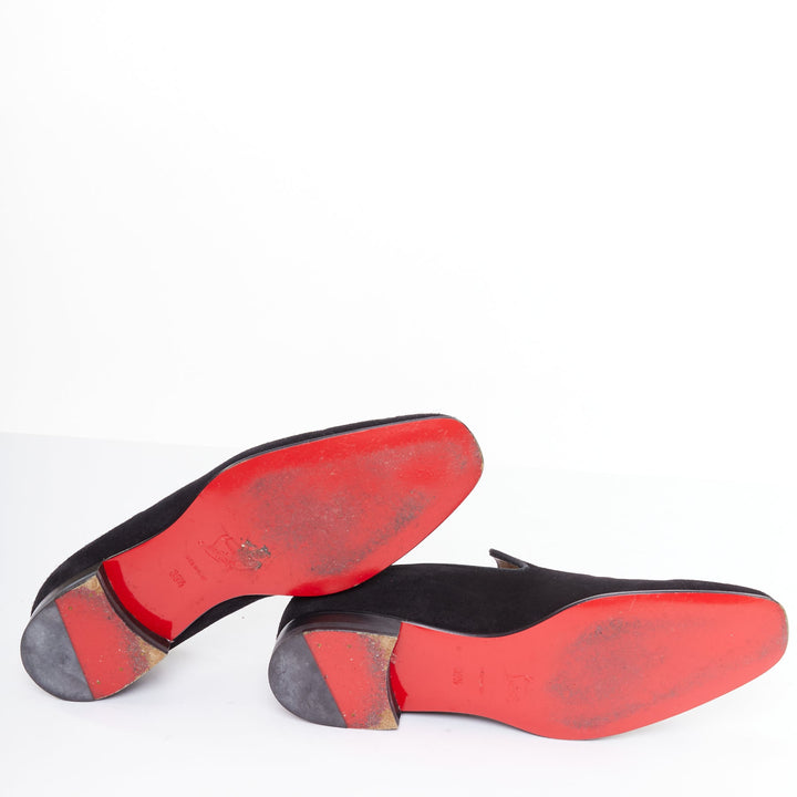 CHRISTIAN LOUBOUTIN Dandelion black suede classic minimal slip on loafers EU39.5