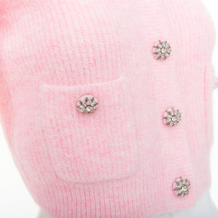 SELF PORTRAIT AW24 lace collar crystal button cropped mohair cardigan S