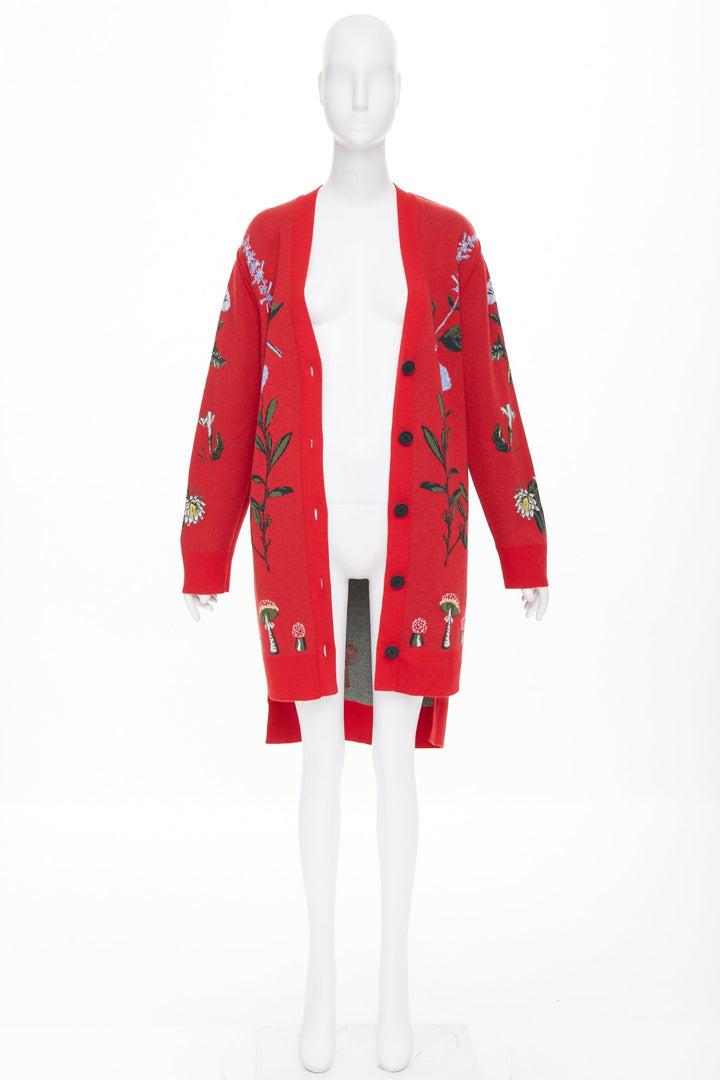 MONSE 2022 Magic Garden oversized red wool mushroom jacquard cardigan S