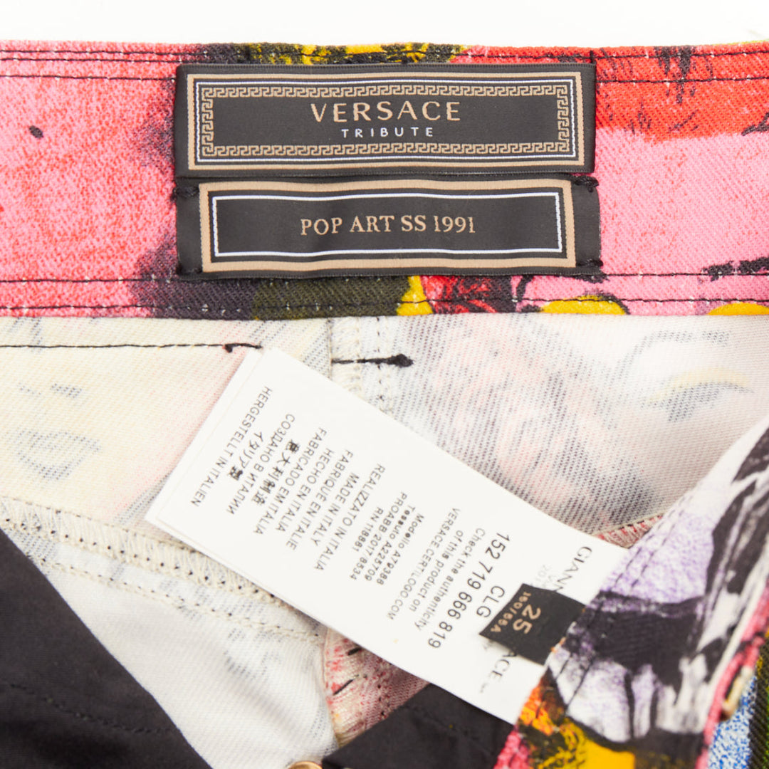 VERSACE 2018 Reissue 1991 Monroe James Dean Warhol print denim shorts 25"