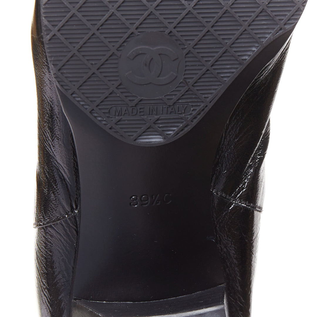 CHANEL 2019 Lami Fantasy black crinkled calfskin gold CC  chelsea boots EU39.5