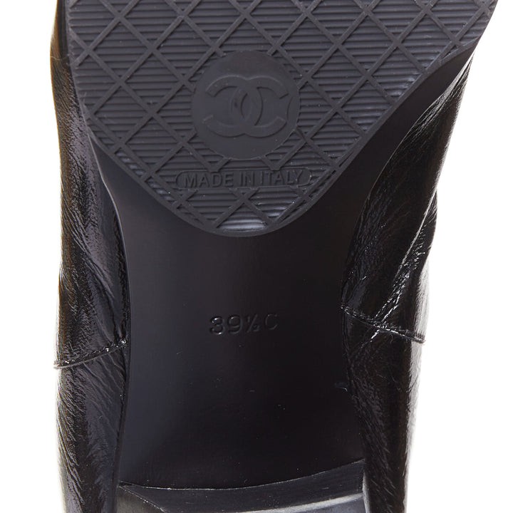 CHANEL 2019 Lami Fantasy black crinkled calfskin gold CC  chelsea boots EU39.5