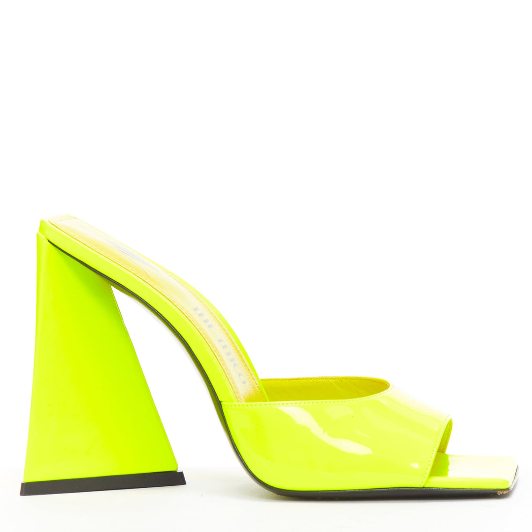 THE ATTICO Devon neon yellow leather open square toe mules heels EU37.5