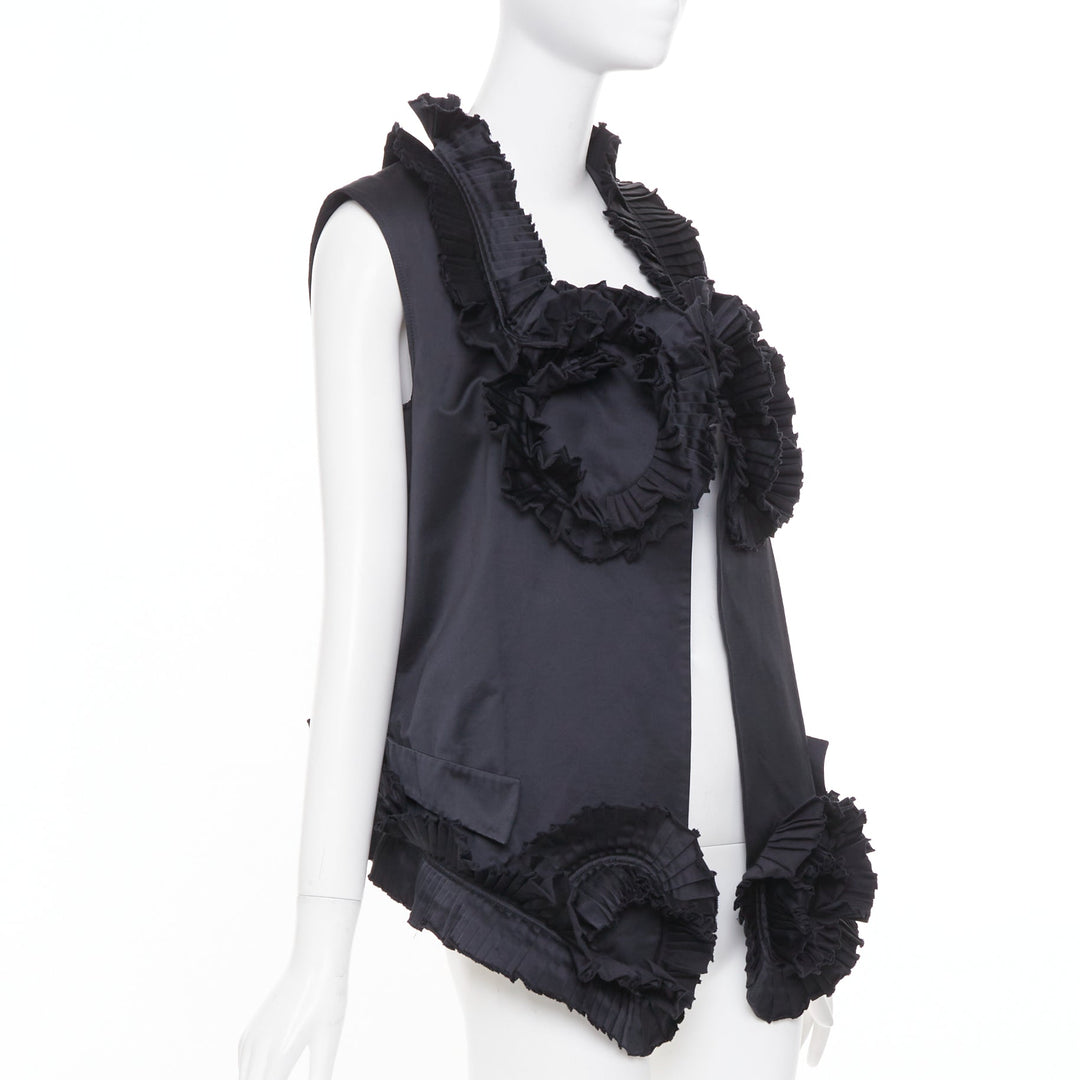 YVES SAINT LAURENT 2010 Runway black pleated ruffle floral collar vest FR36 S