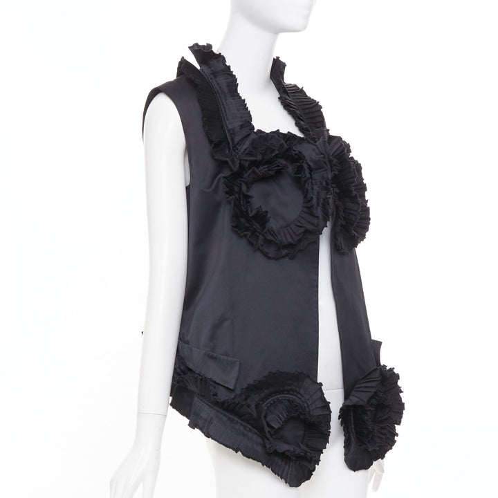 YVES SAINT LAURENT 2010 Runway black pleated ruffle floral collar vest FR36 S