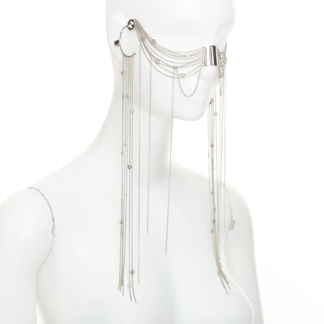 rare GUCCI 2019 Runway goth punk silver chain fringe ear cuff nose pad mask
