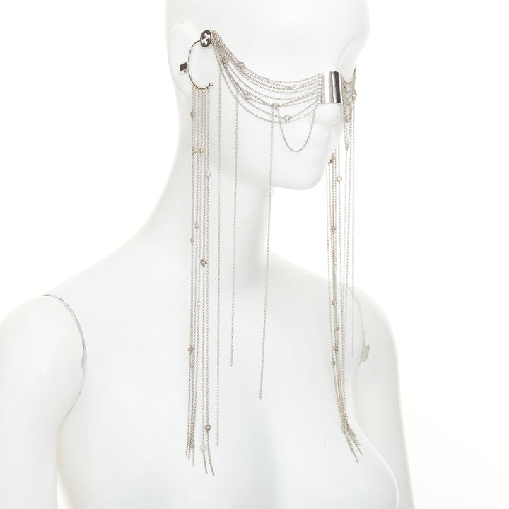 rare GUCCI 2019 Runway goth punk silver chain fringe ear cuff nose pad mask