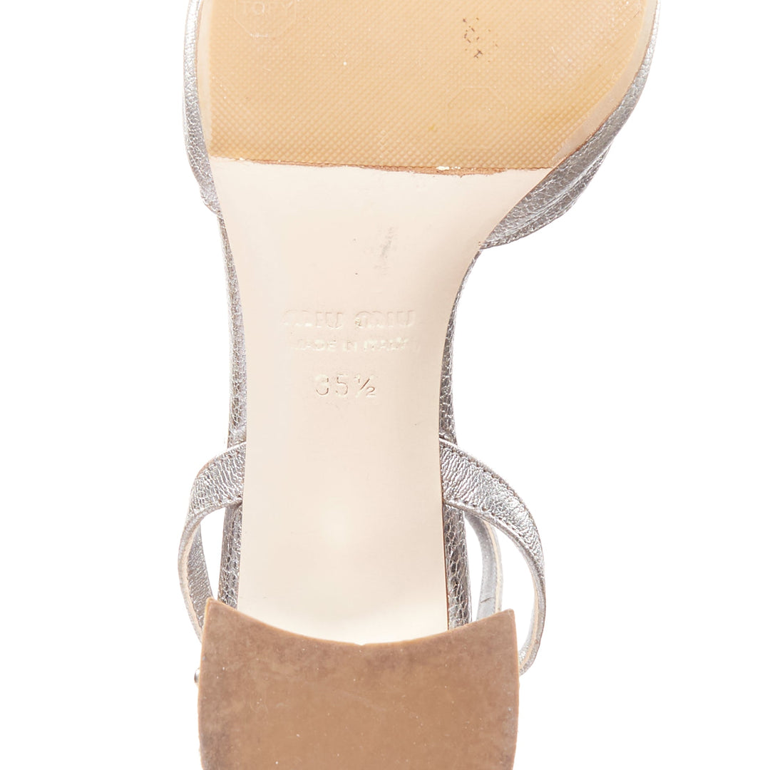 MIU MIU silver leather jewel embellished block heel pump EU35.5