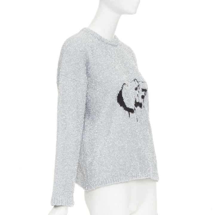 OFF WHITE Virgil Abloh 2019 silver lurex OFF graffiti graphic sweater IT38 XS