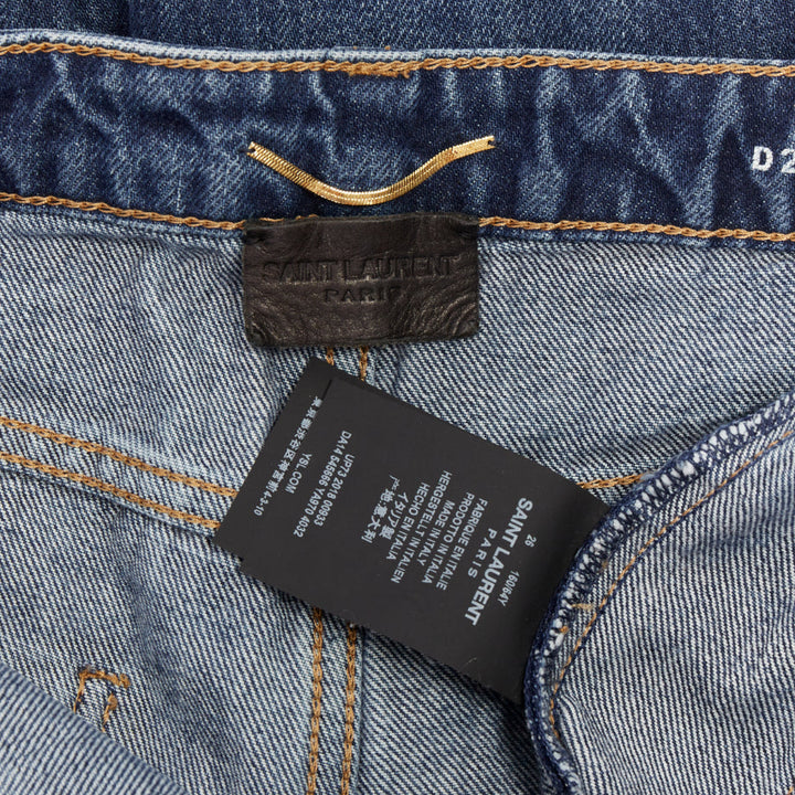 SAINT LAURENT 2018 blue washed denim patch pocket mid waist flare leg jeans 27"