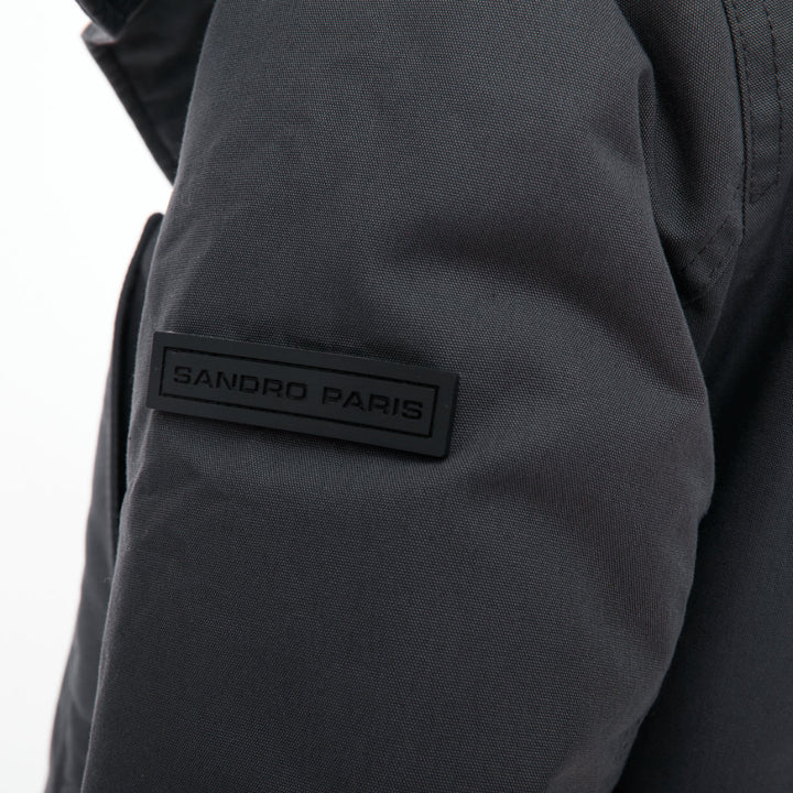 SANDRO Rescue charcoal grey padded technical pocketed hooded utility jacket XS