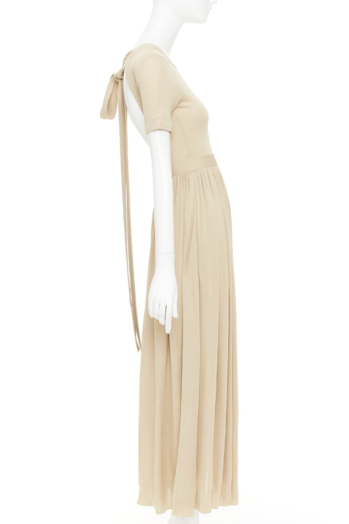 OLD CELINE Phoebe Philo 2016 nude viscose open back tie pleat midi dress FR34 XS