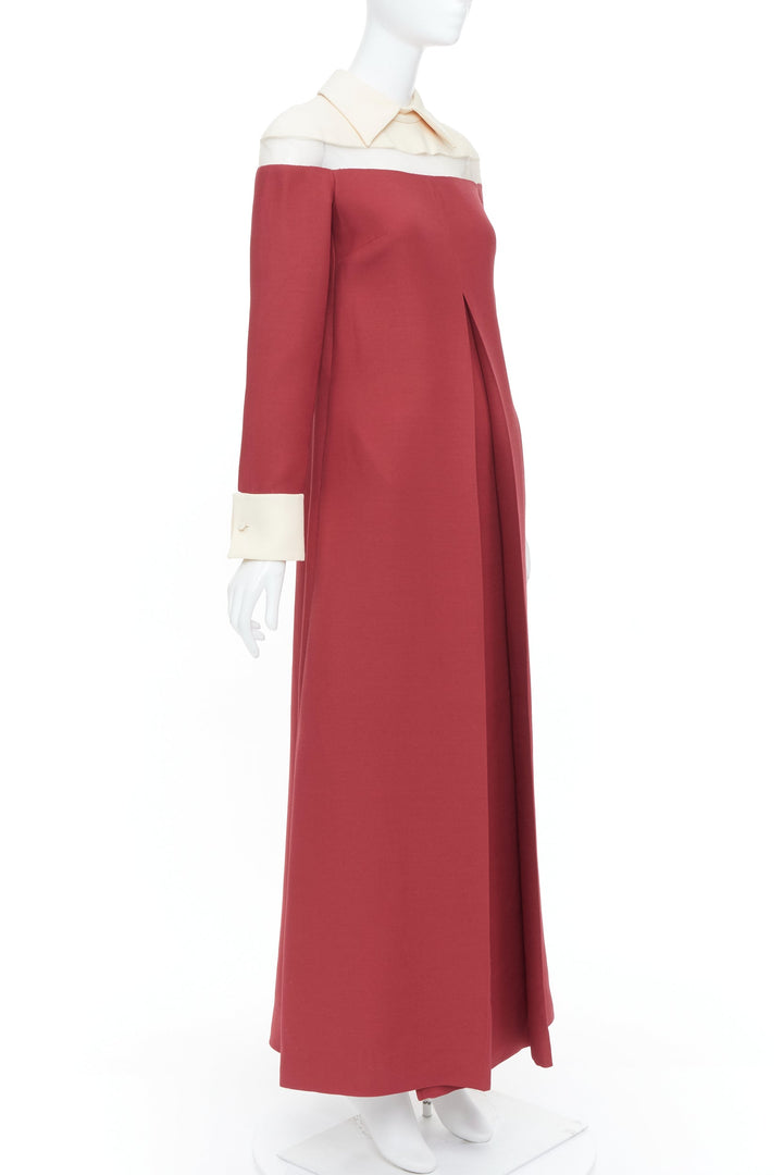 VALENTINO 2013 Runway red beige colorblock sheer chest panel maxi dress IT40 S