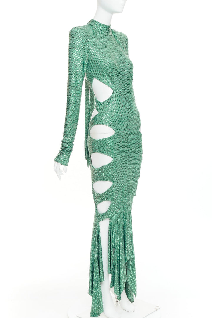 rare ALEXANDRE VAUTHIER COUTURE SS2020 Runway green strass crystal  cut out gown