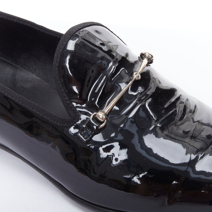 GUCCI Vintage black patent leather silver horsebit dress loafers UK7 EU41