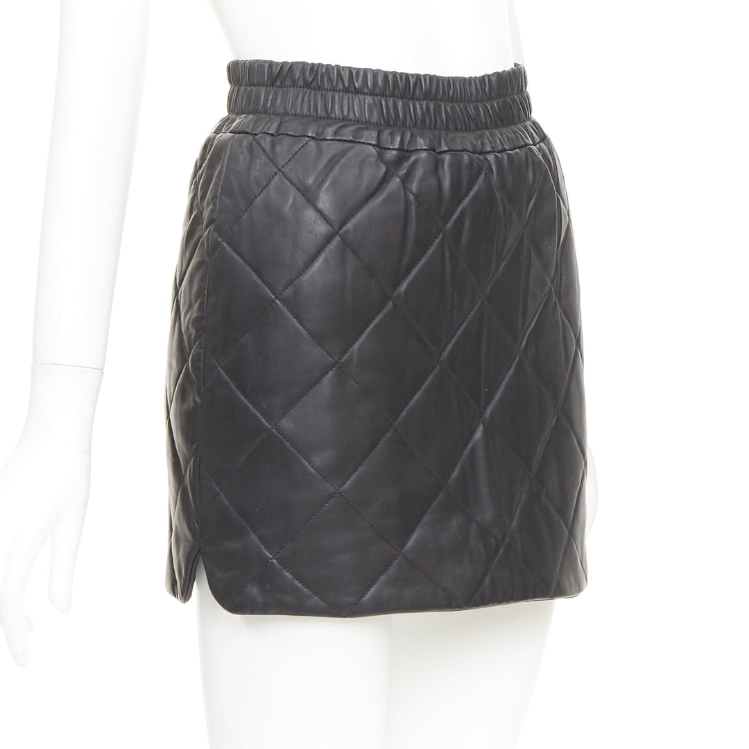 ALL SAINTS Ottie black lambskin leather quilted elasticated waist skirt US0 XS