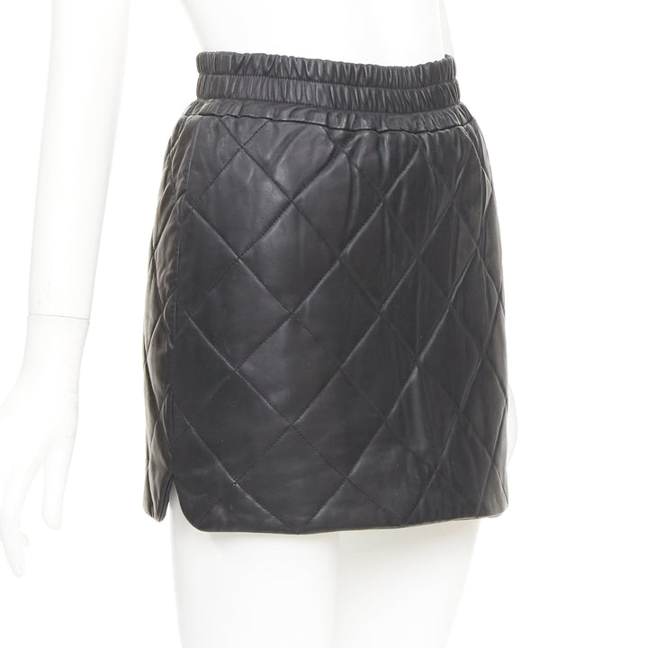 ALL SAINTS Ottie black lambskin leather quilted elasticated waist skirt US0 XS