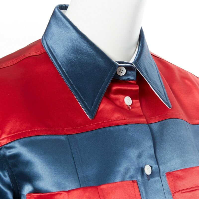 runway CALVIN KLEIN RAF SIMONS SS18 blue red acetate diner uniform shirt IT36 XS