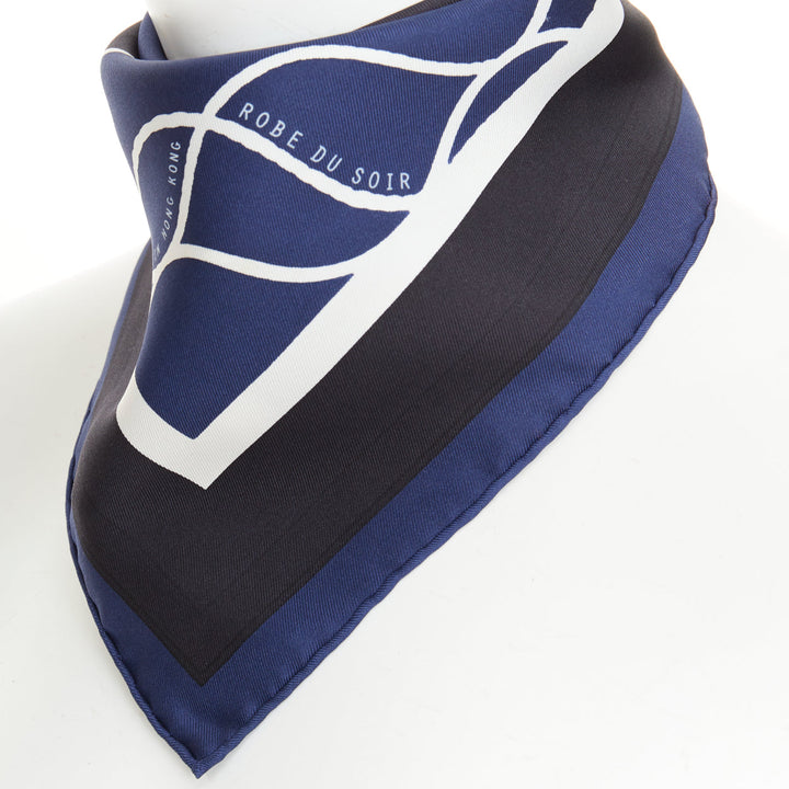 HERMES Limited Edition Robe du Soir Hong Kong 40 Silk navy black square scarf