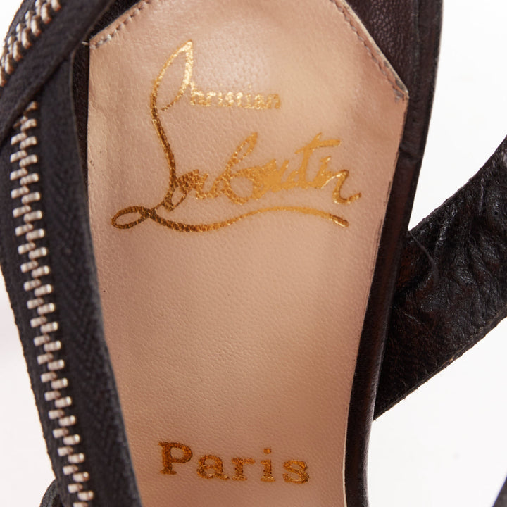 CHRISTIAN LOUBOUTIN Rodita New Nastro Zip black zipper platform sandals EU37.5
