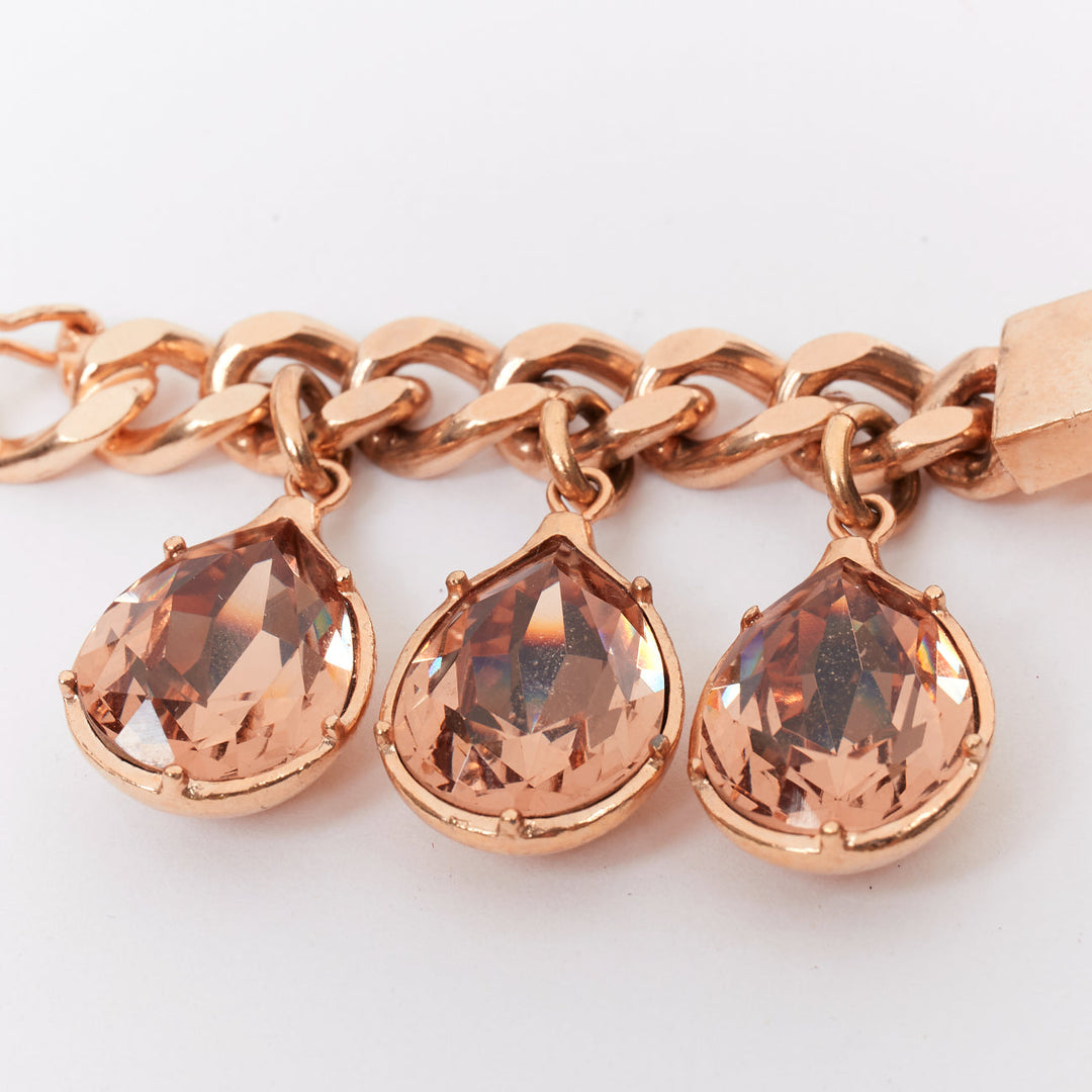 CHRISTIAN DIOR John Galliano 2004 gold tone metal drop rhinestone chain bracelet