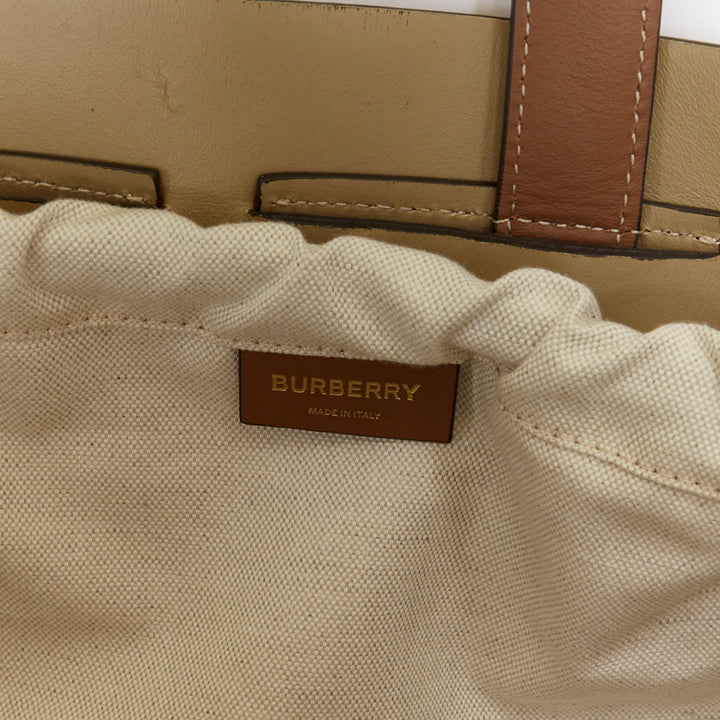 BURBERRY Foster brown leather gold logo open weave large tote bag