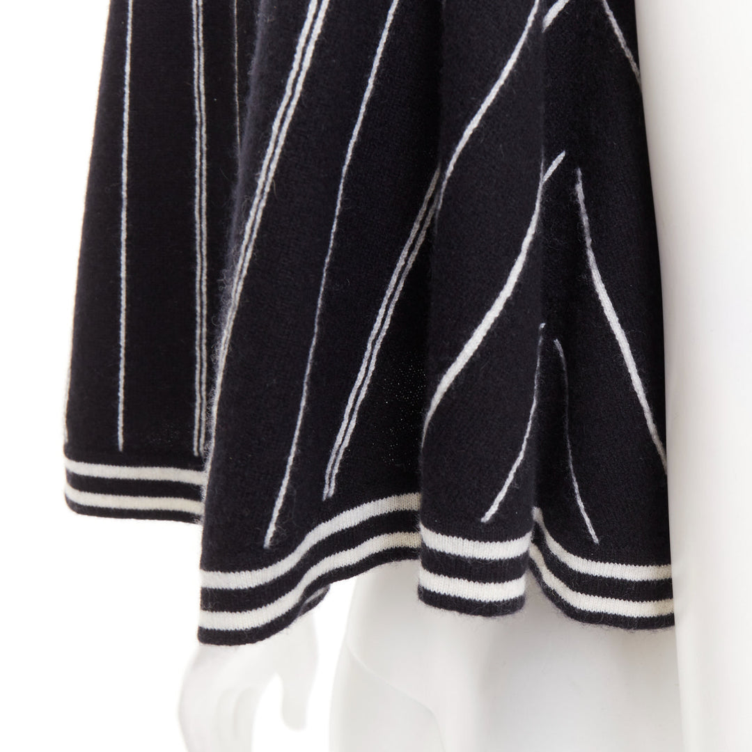 CHANEL 2015 100% cashmere black white striped A-line flared crop tank FR 34/36