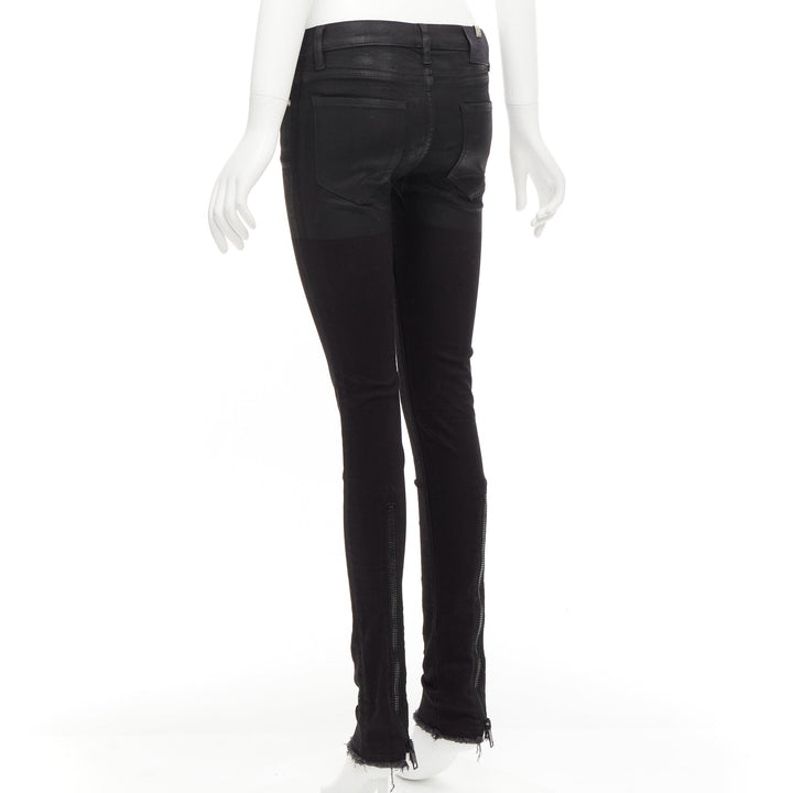 ALYX 2016 black coated cotton blend back zip fray edge skinny jeans 26"