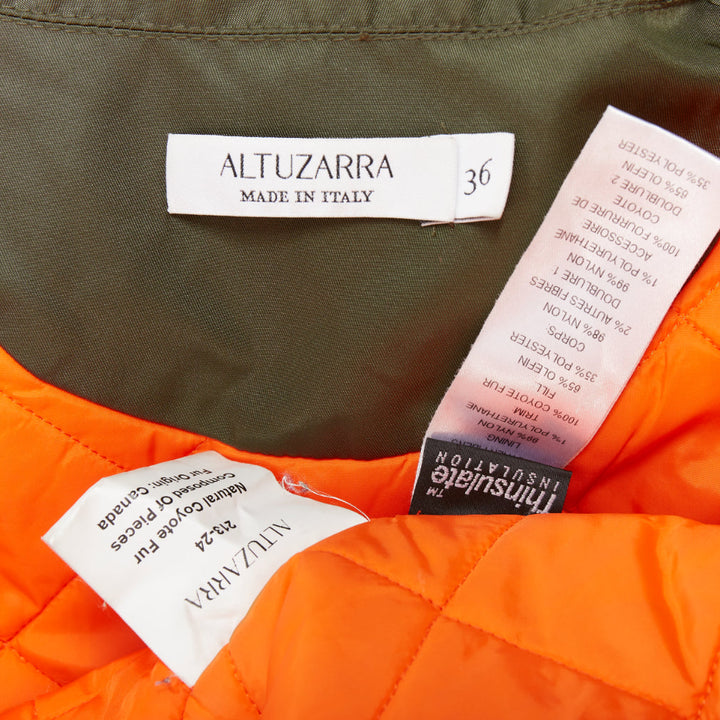 ALTUZARRA Cyprus fur trimmed hood green nylon buckled utility parka FR36 S